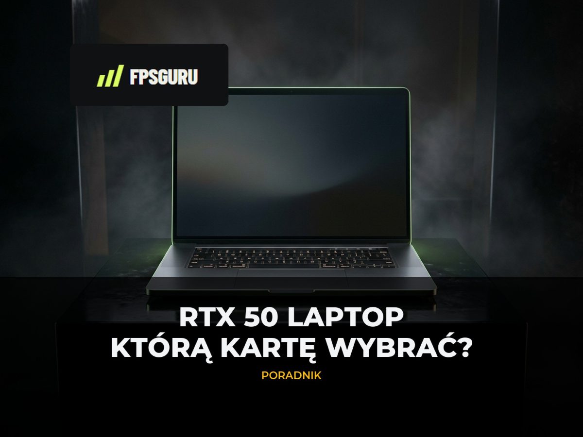 Laptop gamingowy na ciemnym postumencie z akcentem NVIDIA – poradnik RTX 50 Laptop FPSGuru