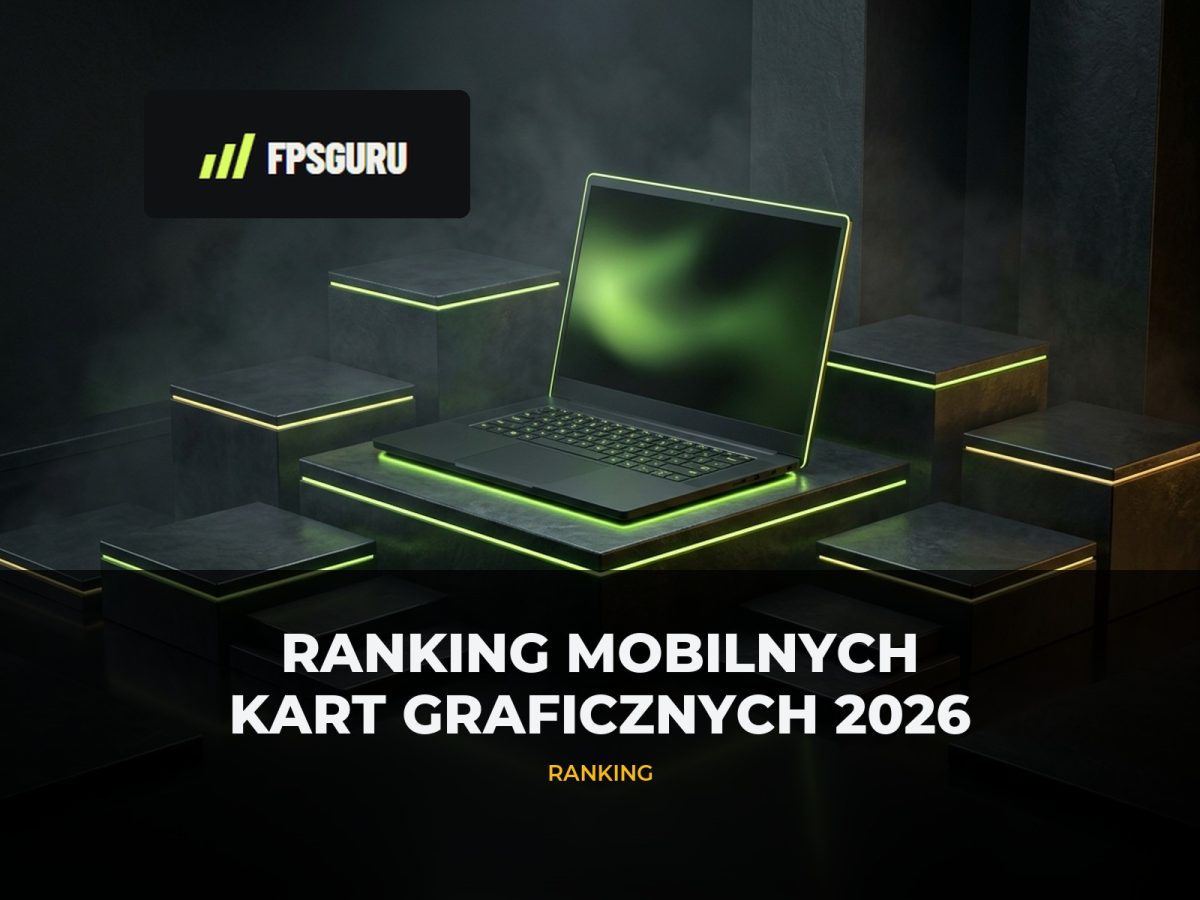 Gamingowy laptop na podwyższonym podium wydajności z limonkowym podświetleniem – ranking mobilnych kart graficznych 2026 FPSGuru