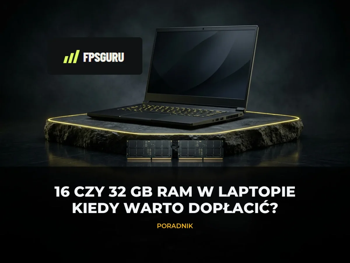 16 czy 32 GB RAM w laptopie gamingowym: kiedy warto dopłacić? Moduły pamięci RAM DDR5 SO-DIMM obok laptopa gamingowego – poradnik RAM FPSGuru