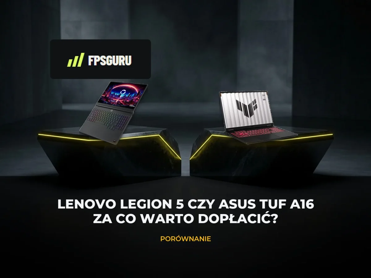 Porównanie laptopów Lenovo Legion 5 15AHP11 oraz ASUS TUF Gaming A16 FA608UMI na ciemnym postumencie